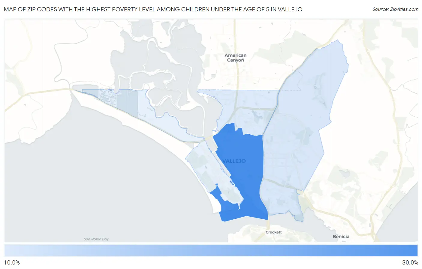 Zip Codes with the Highest Poverty Level Among Children Under the Age of 5 in Vallejo Map