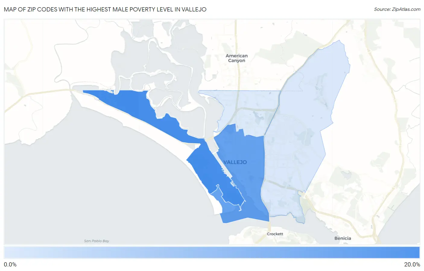 Zip Codes with the Highest Male Poverty Level in Vallejo Map
