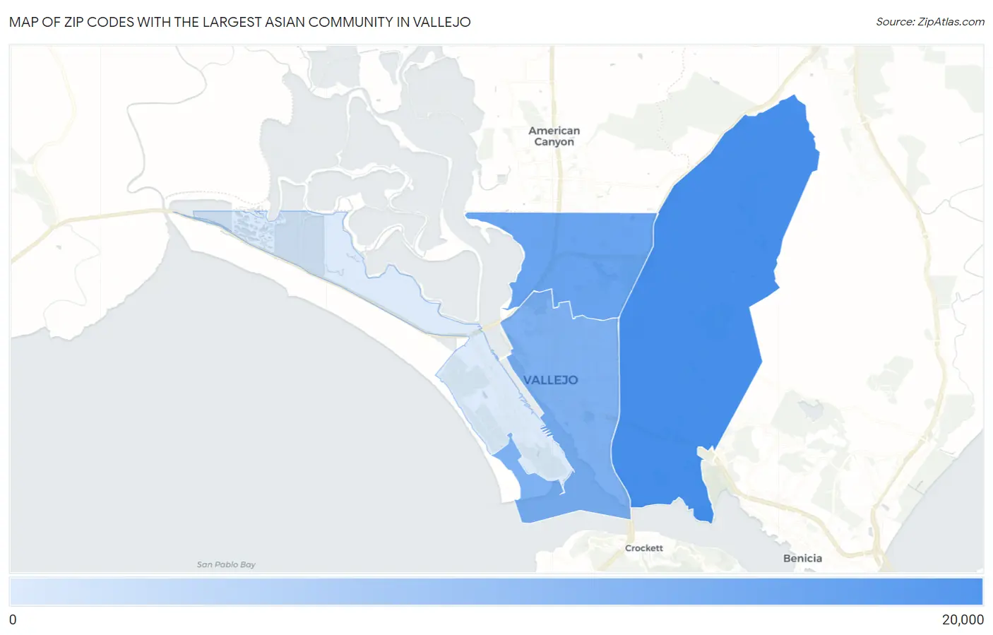 Zip Codes with the Largest Asian Community in Vallejo Map