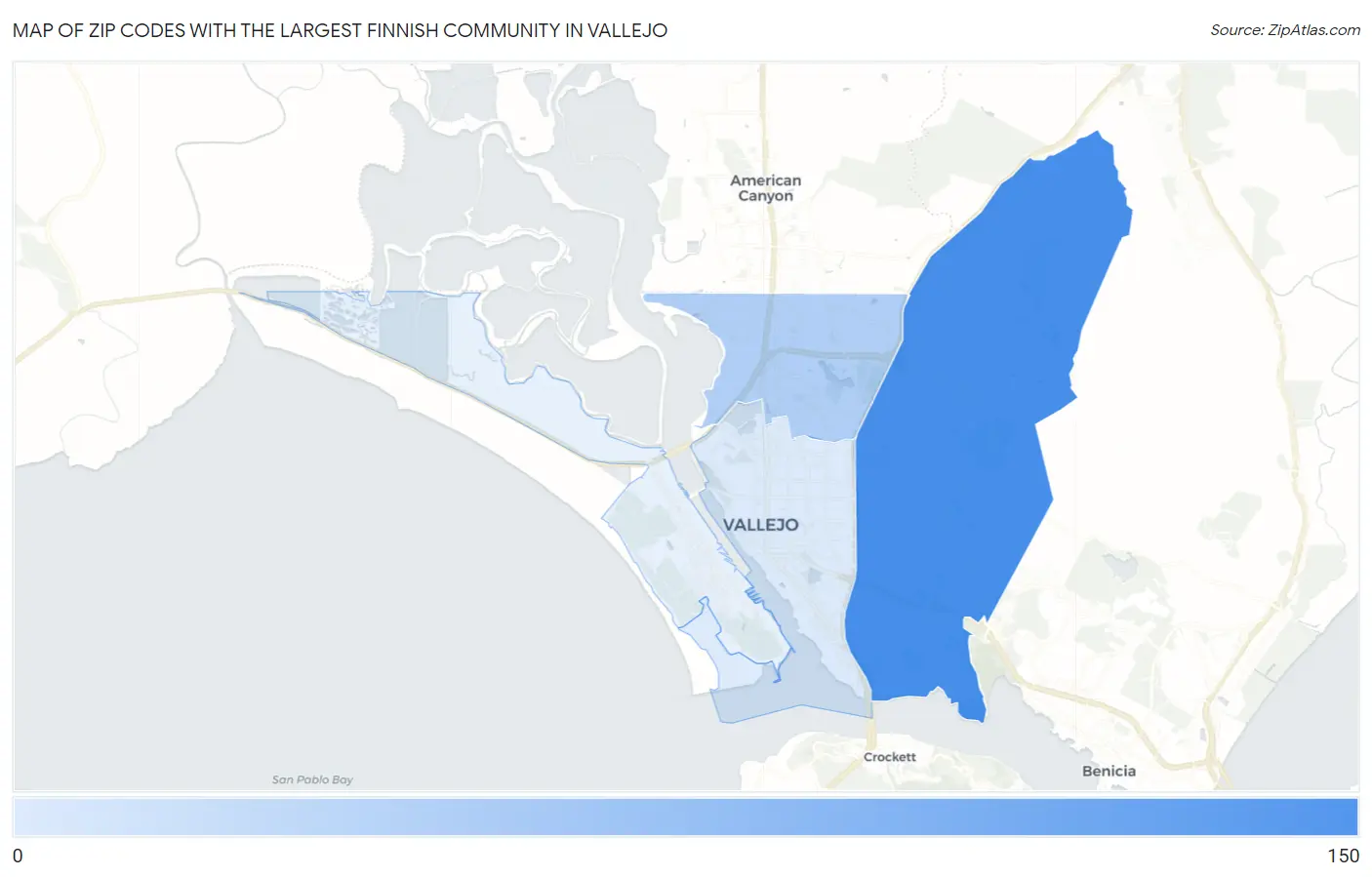 Zip Codes with the Largest Finnish Community in Vallejo Map