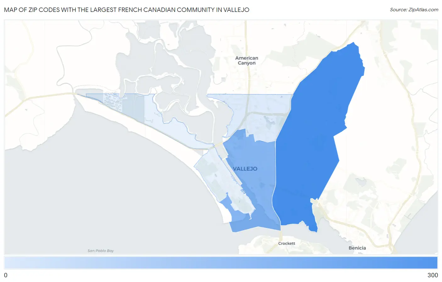 Zip Codes with the Largest French Canadian Community in Vallejo Map