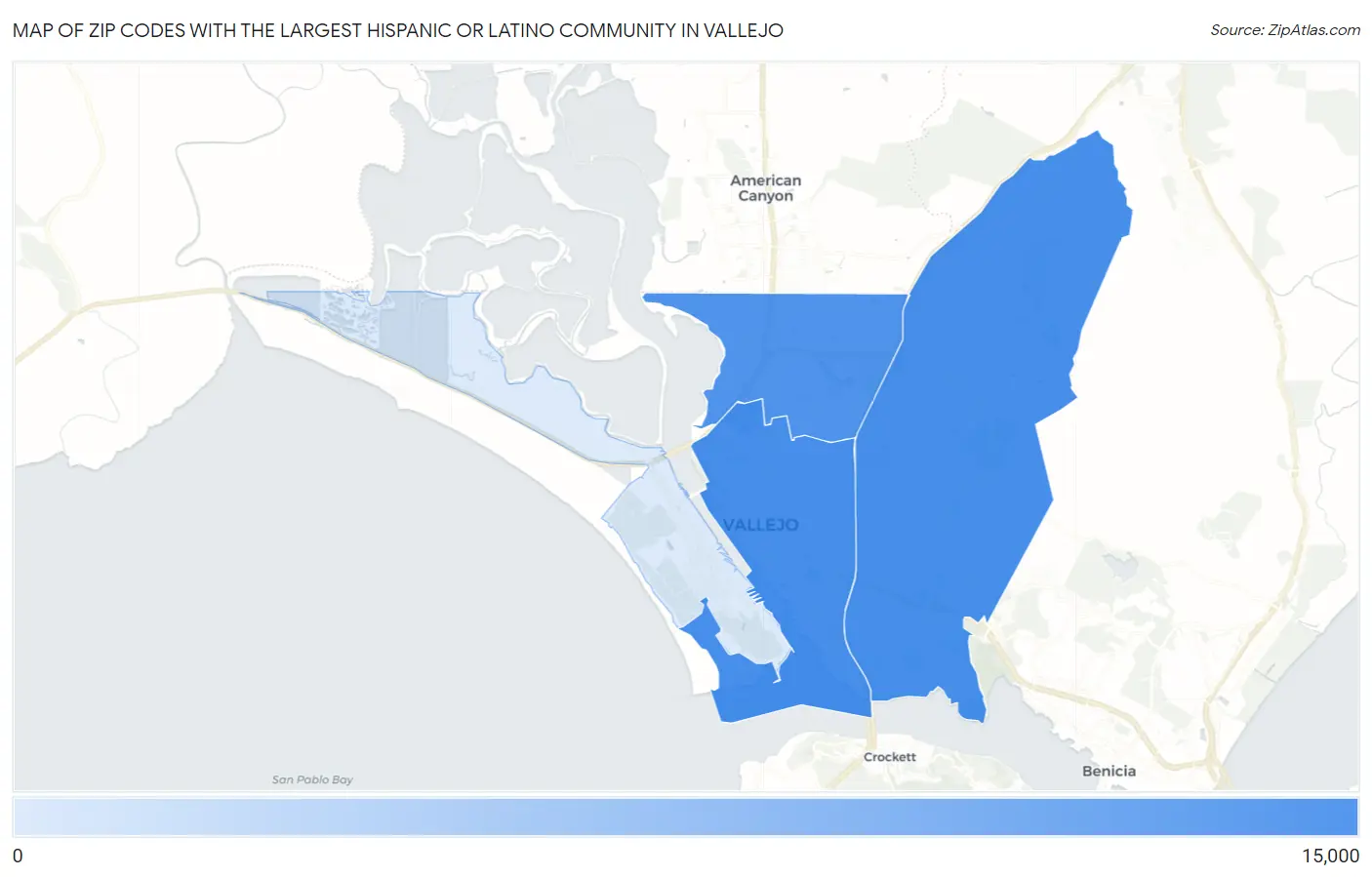 Zip Codes with the Largest Hispanic or Latino Community in Vallejo Map