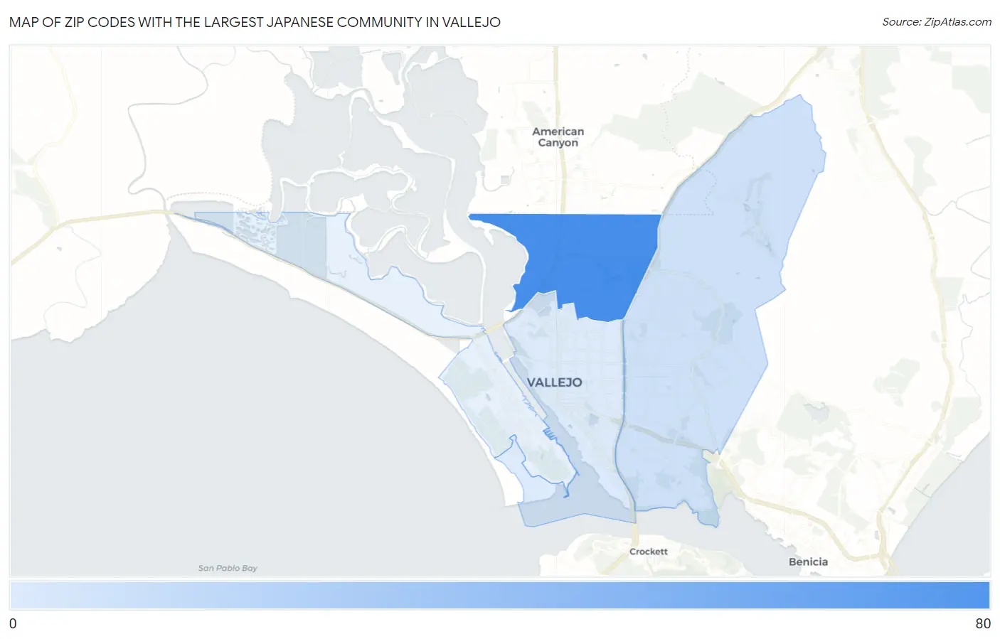 Zip Codes with the Largest Japanese Community in Vallejo Map