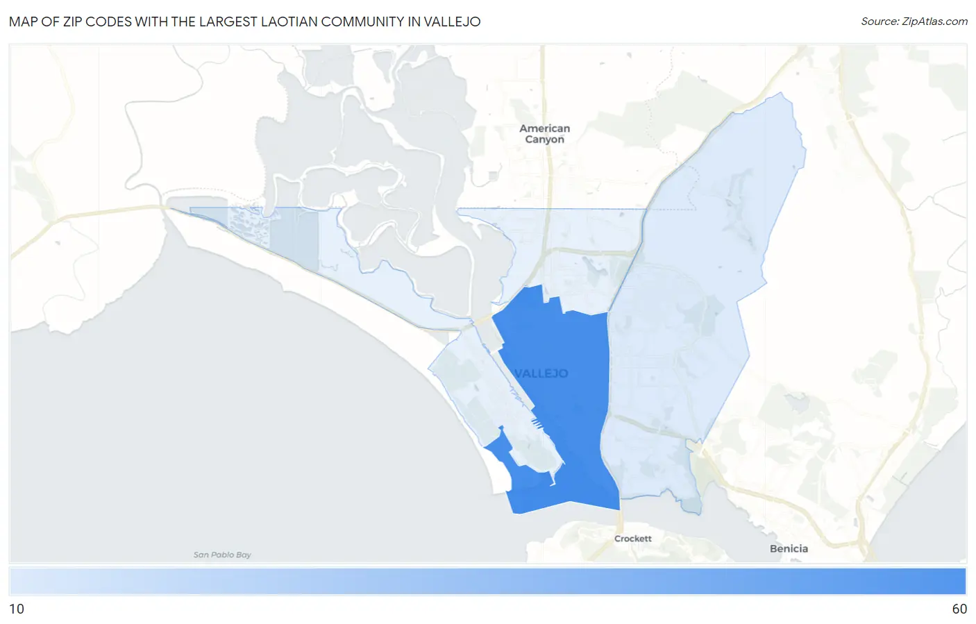 Zip Codes with the Largest Laotian Community in Vallejo Map