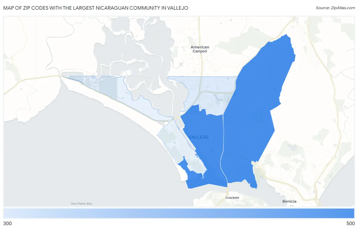 Zip Codes with the Largest Nicaraguan Community in Vallejo Map