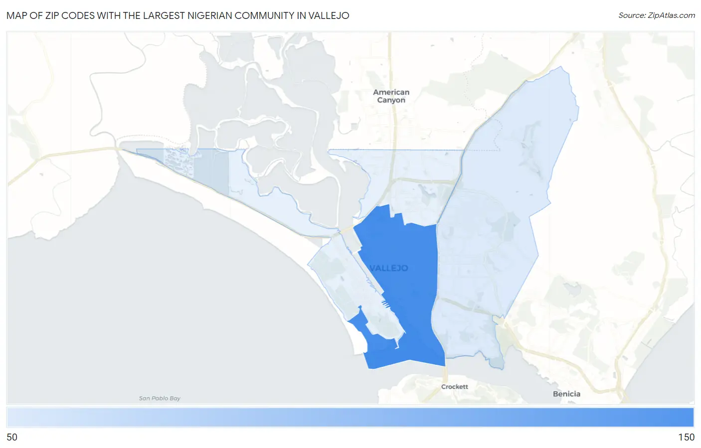 Zip Codes with the Largest Nigerian Community in Vallejo Map