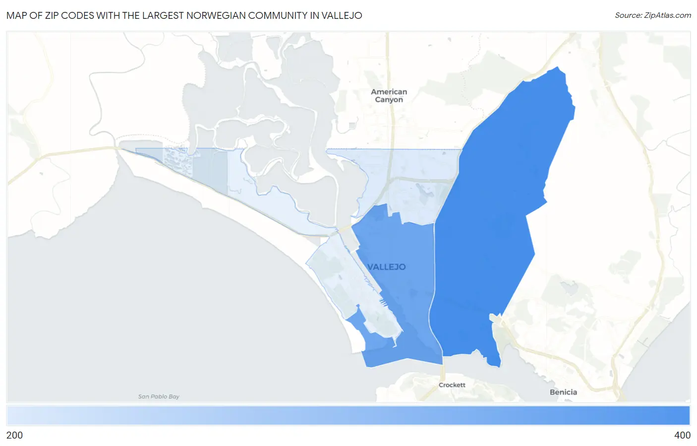 Zip Codes with the Largest Norwegian Community in Vallejo Map