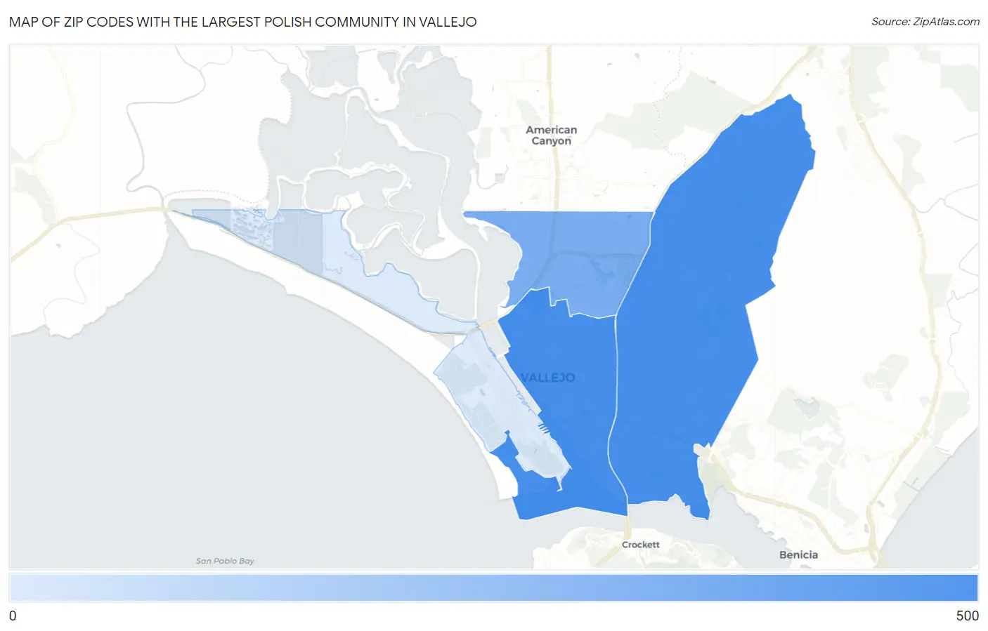 Zip Codes with the Largest Polish Community in Vallejo Map