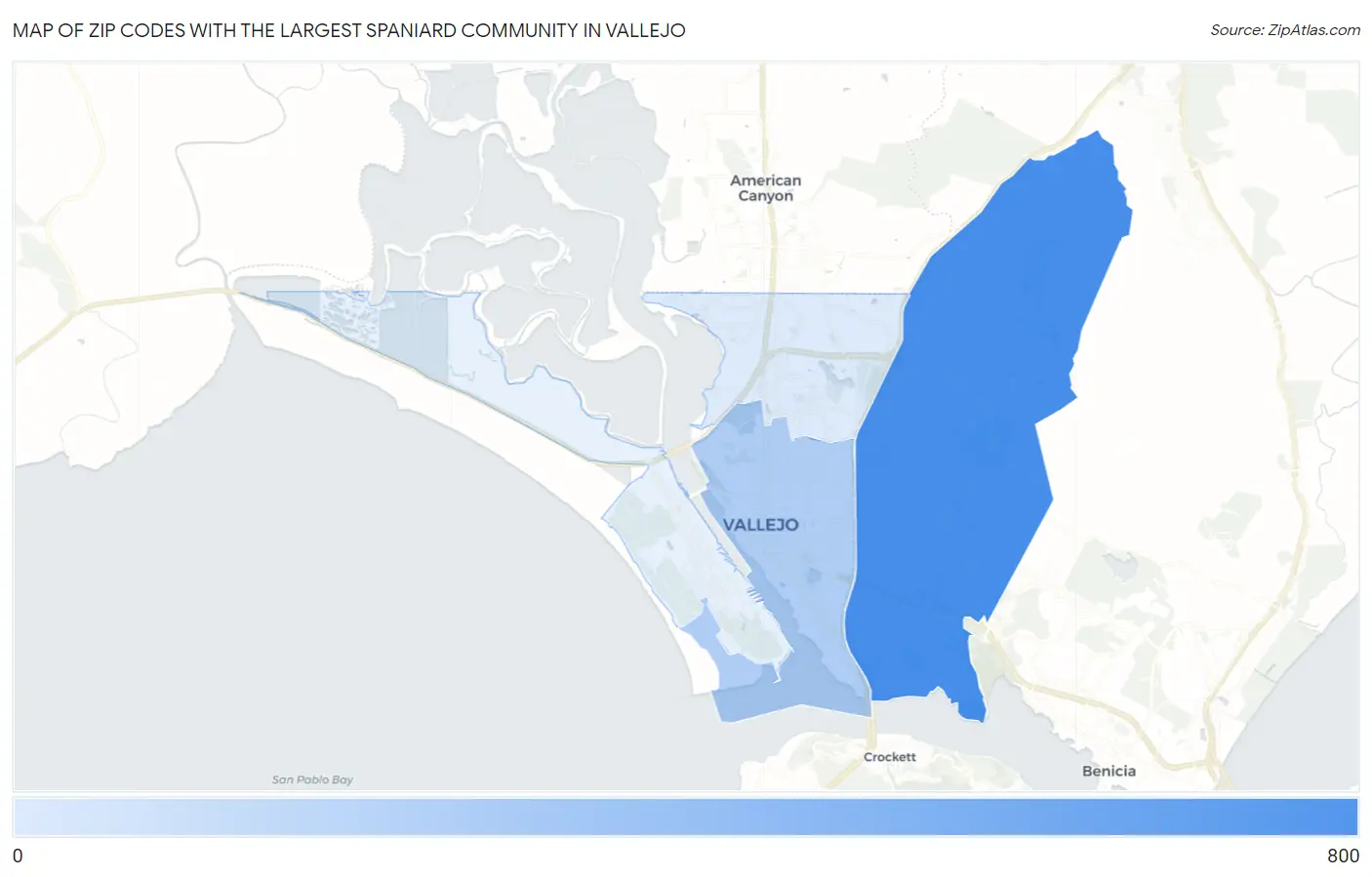 Zip Codes with the Largest Spaniard Community in Vallejo Map