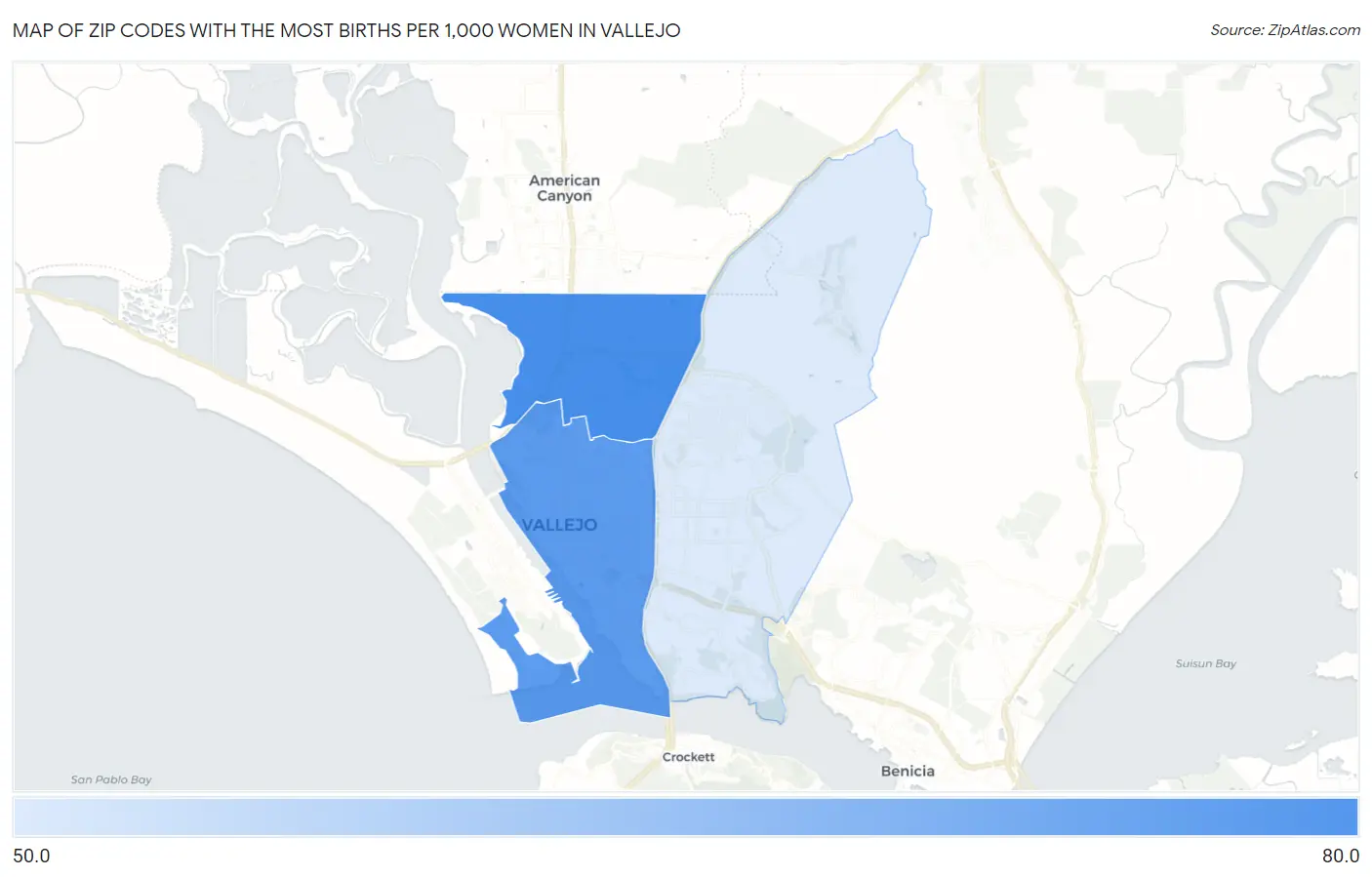 Zip Codes with the Most Births per 1,000 Women in Vallejo Map