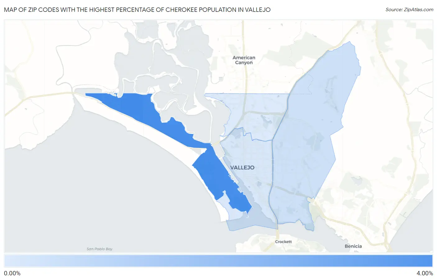 Zip Codes with the Highest Percentage of Cherokee Population in Vallejo Map