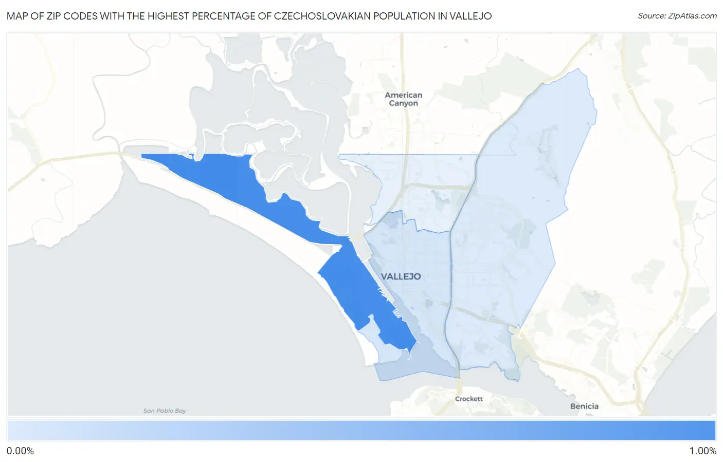 Zip Codes with the Highest Percentage of Czechoslovakian Population in Vallejo Map