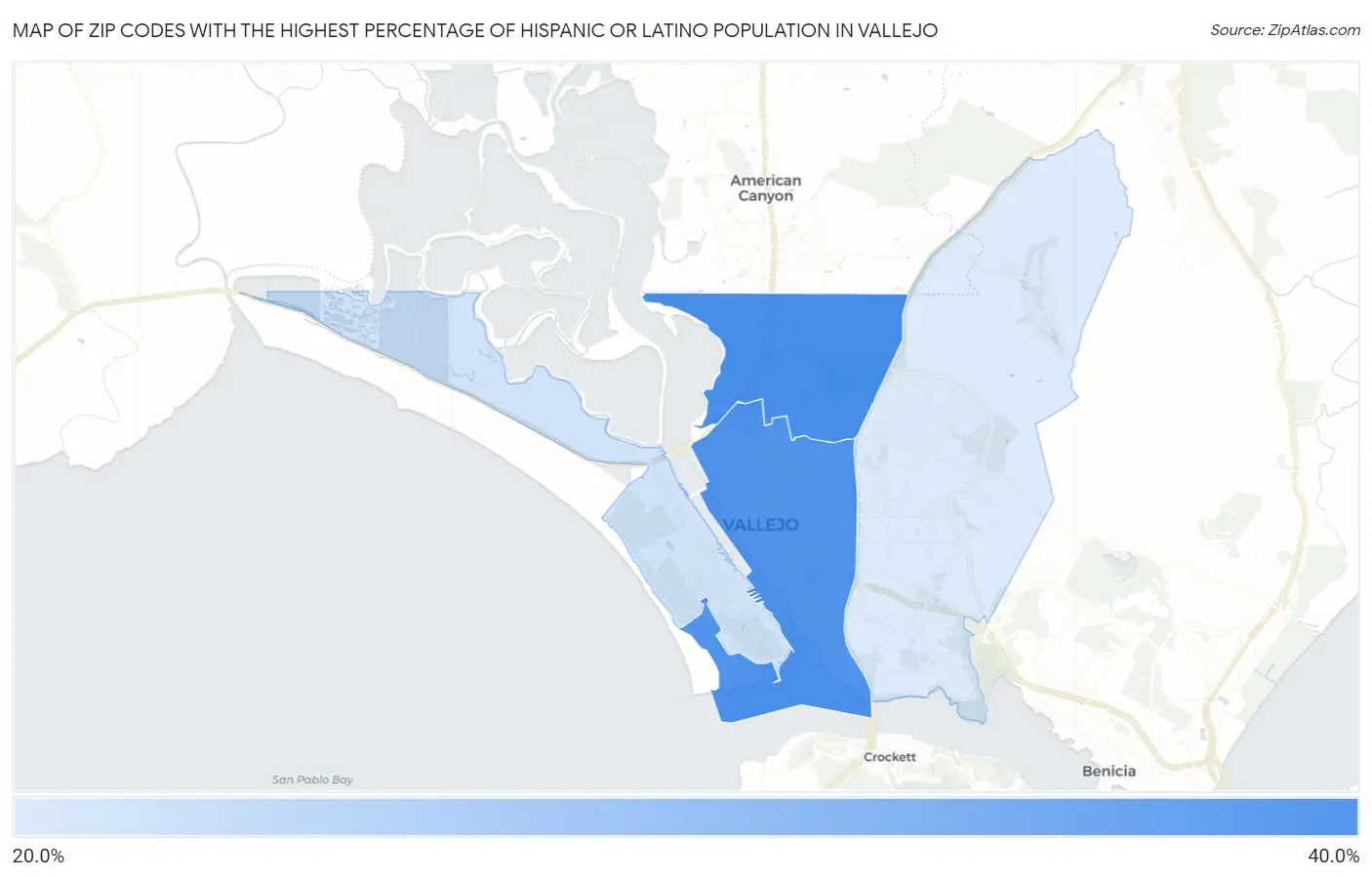 Zip Codes with the Highest Percentage of Hispanic or Latino Population in Vallejo Map