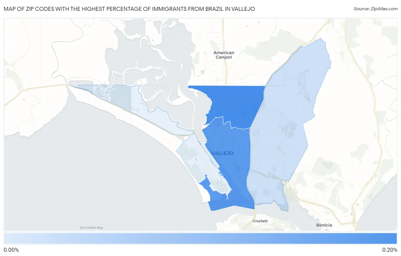 Zip Codes with the Highest Percentage of Immigrants from Brazil in Vallejo Map