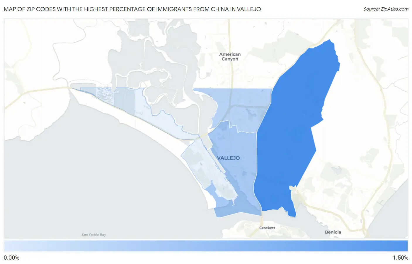 Zip Codes with the Highest Percentage of Immigrants from China in Vallejo Map