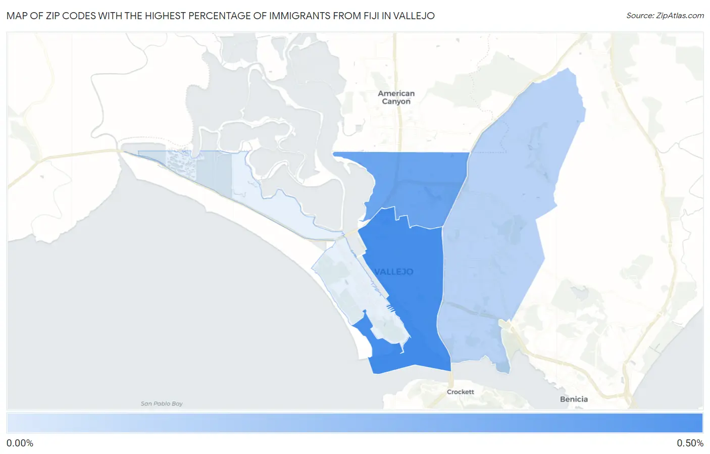 Zip Codes with the Highest Percentage of Immigrants from Fiji in Vallejo Map