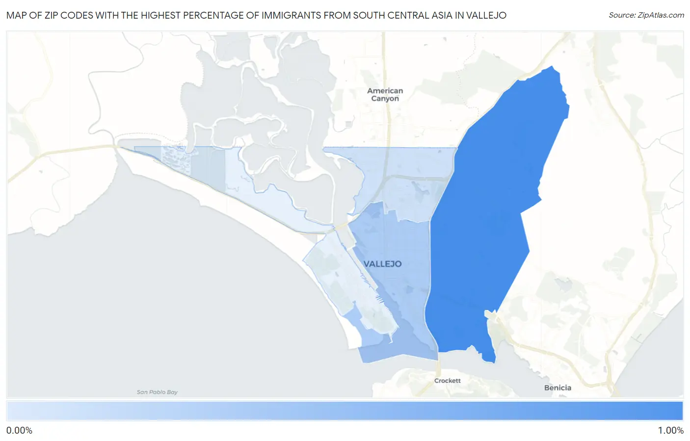 Zip Codes with the Highest Percentage of Immigrants from South Central Asia in Vallejo Map
