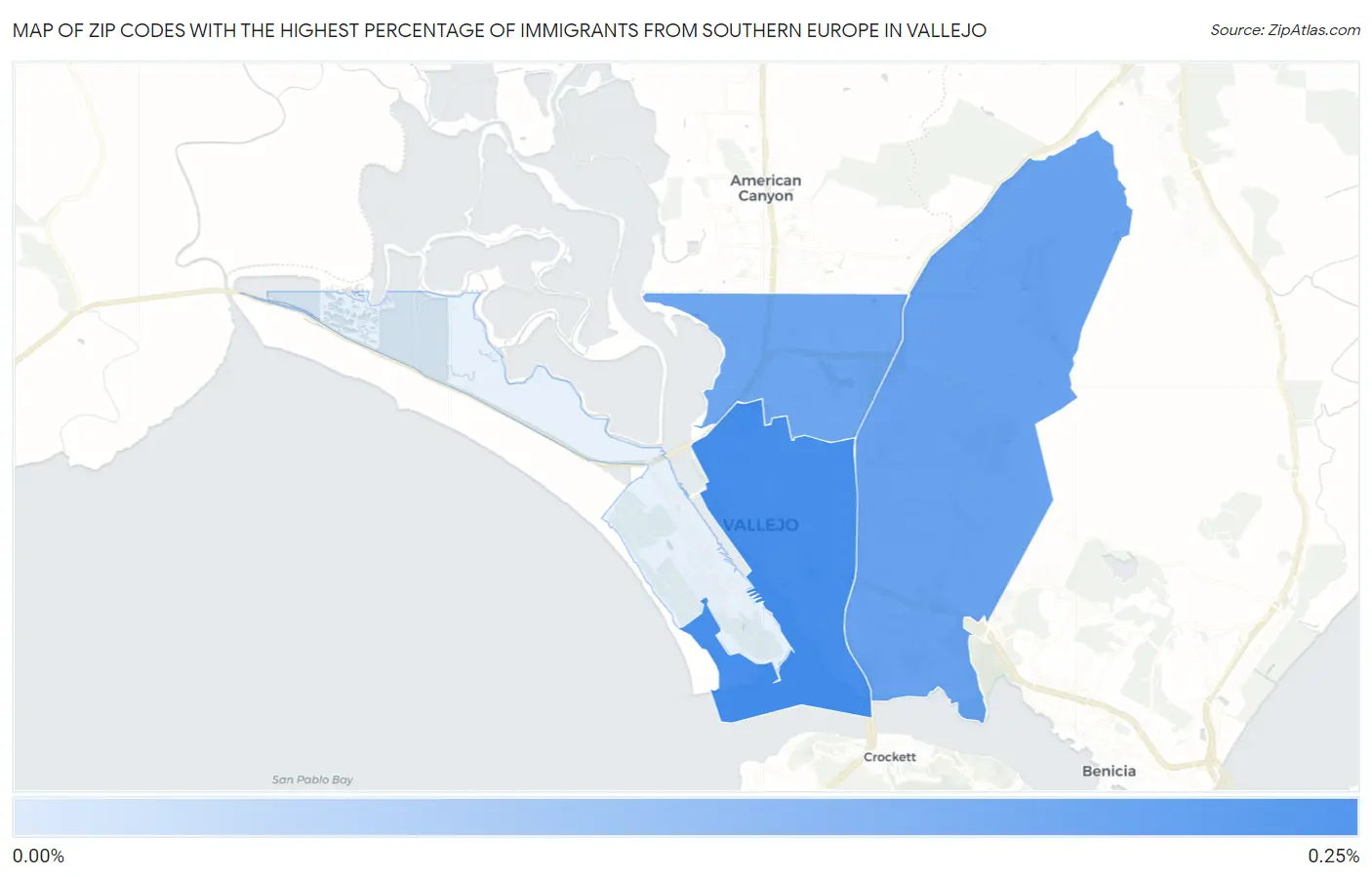Zip Codes with the Highest Percentage of Immigrants from Southern Europe in Vallejo Map