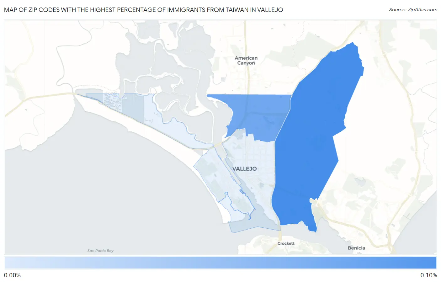 Zip Codes with the Highest Percentage of Immigrants from Taiwan in Vallejo Map