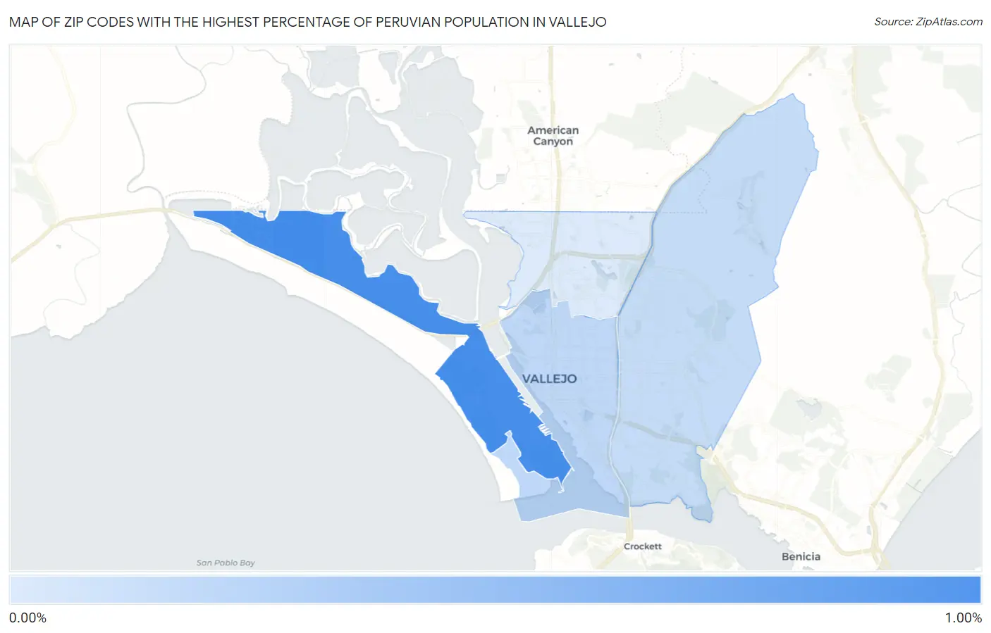 Zip Codes with the Highest Percentage of Peruvian Population in Vallejo Map