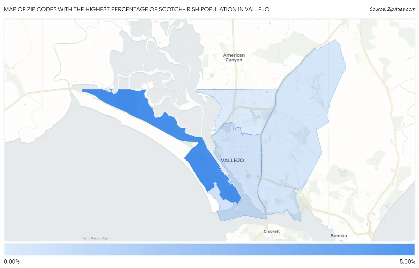 Zip Codes with the Highest Percentage of Scotch-Irish Population in Vallejo Map