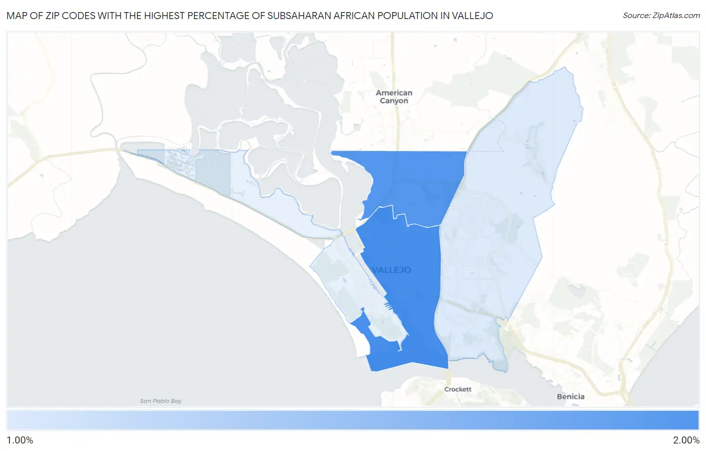 Zip Codes with the Highest Percentage of Subsaharan African Population in Vallejo Map