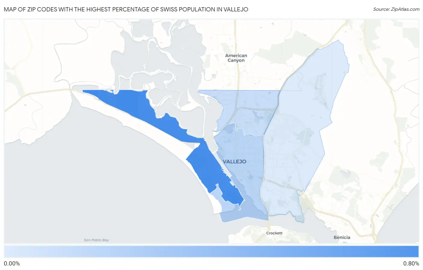 Zip Codes with the Highest Percentage of Swiss Population in Vallejo Map
