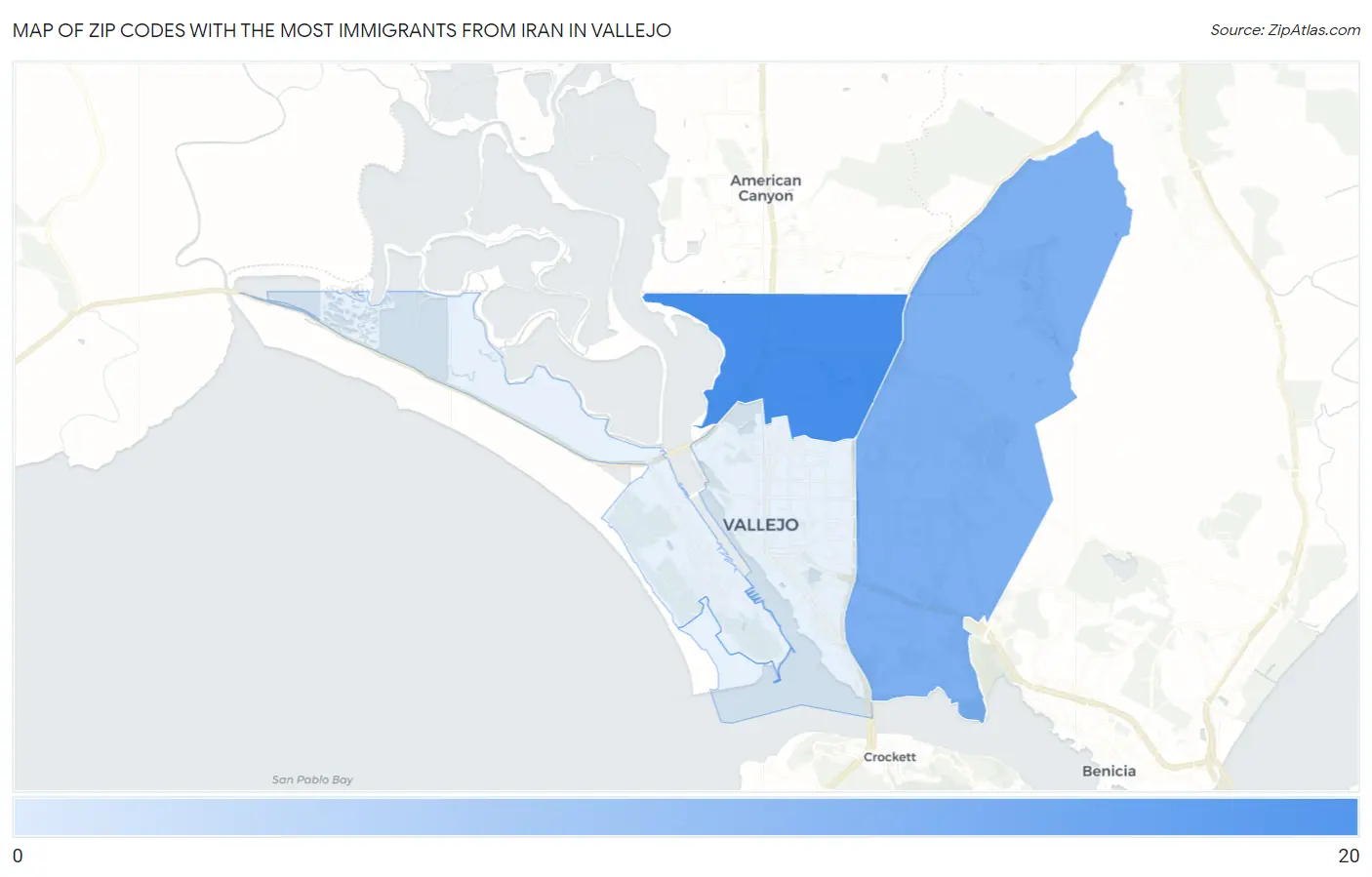 Zip Codes with the Most Immigrants from Iran in Vallejo Map