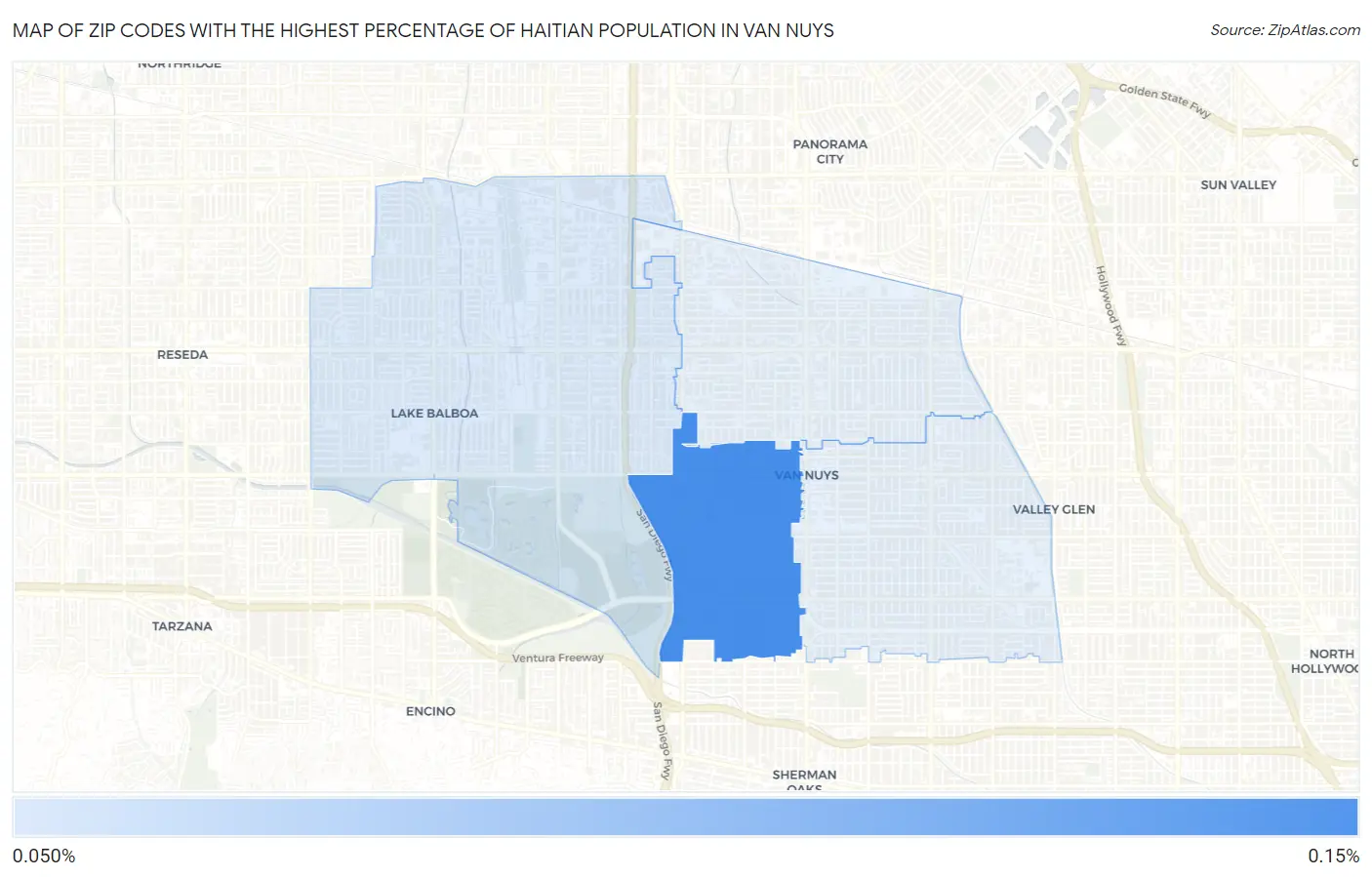 Zip Codes with the Highest Percentage of Haitian Population in Van Nuys Map