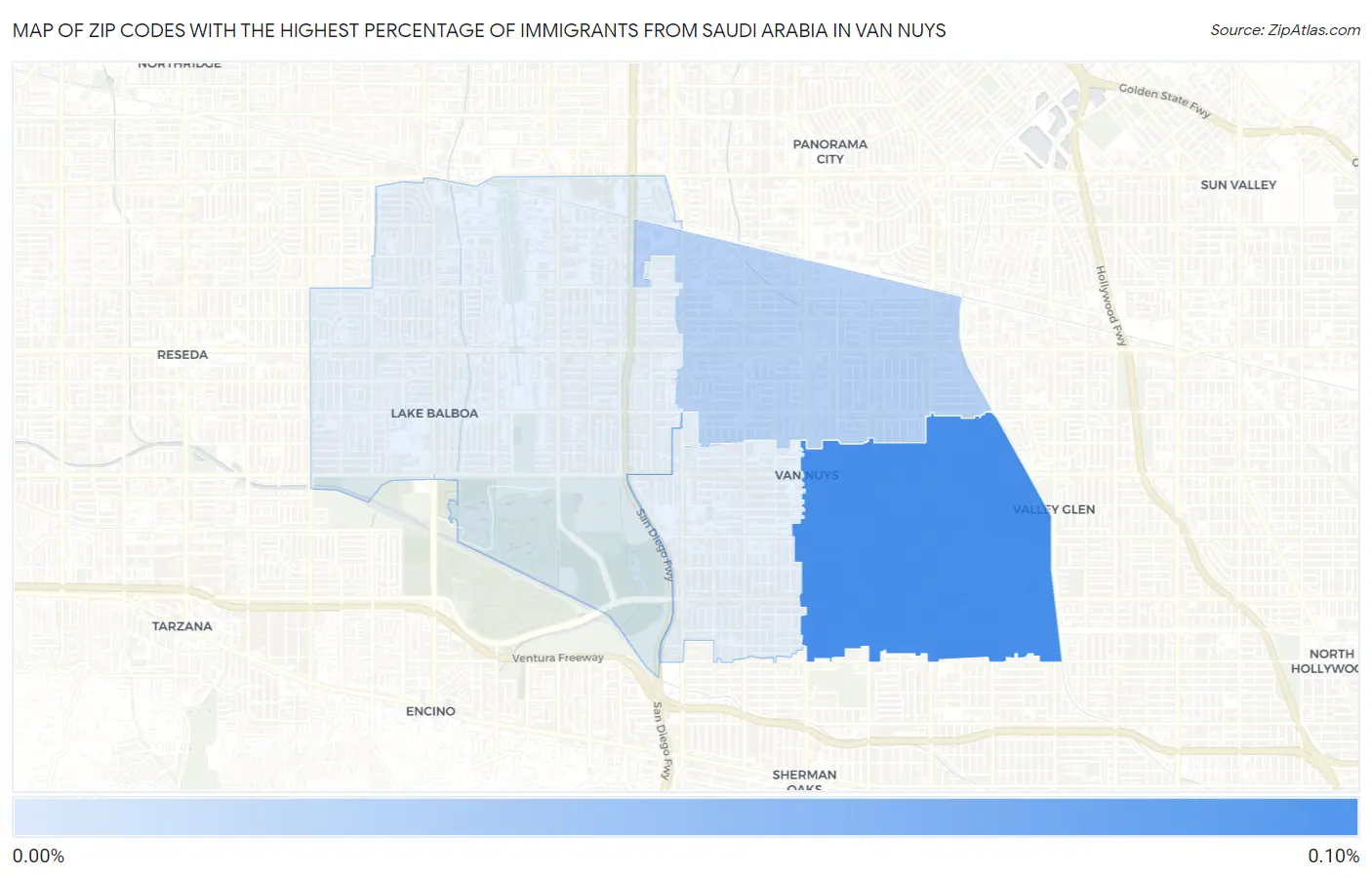 Zip Codes with the Highest Percentage of Immigrants from Saudi Arabia in Van Nuys Map