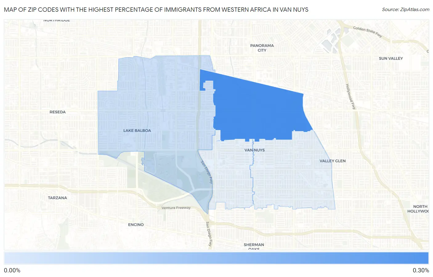 Zip Codes with the Highest Percentage of Immigrants from Western Africa in Van Nuys Map