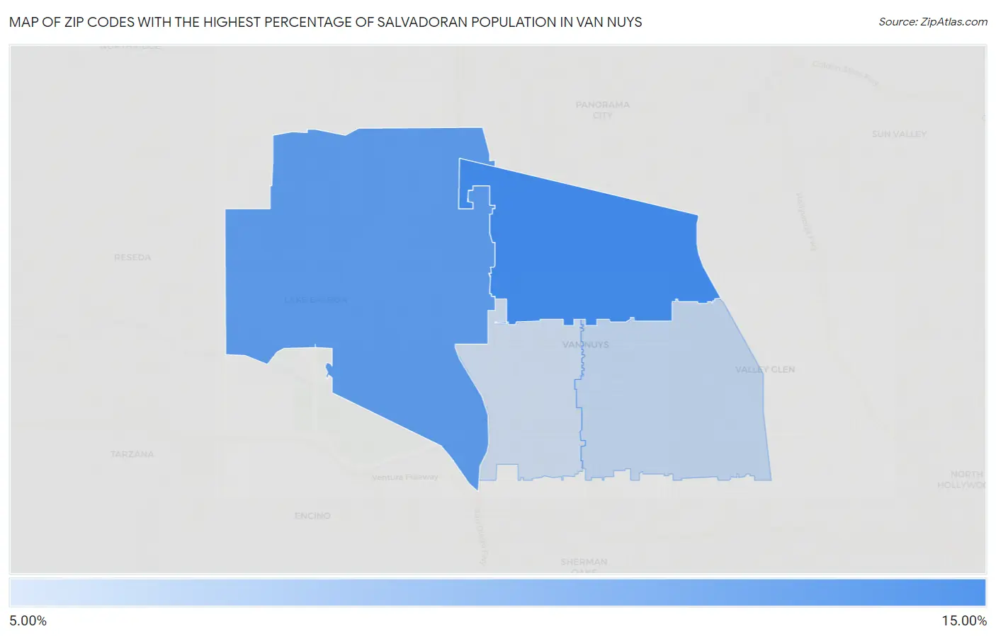 Zip Codes with the Highest Percentage of Salvadoran Population in Van Nuys Map
