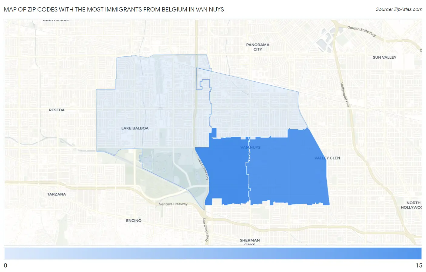 Zip Codes with the Most Immigrants from Belgium in Van Nuys Map
