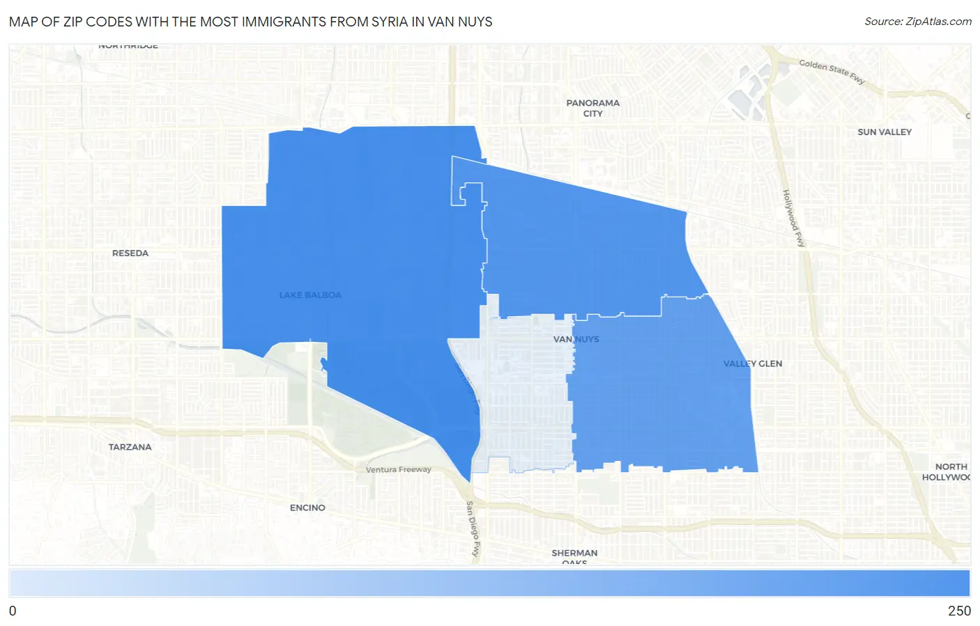 Zip Codes with the Most Immigrants from Syria in Van Nuys Map