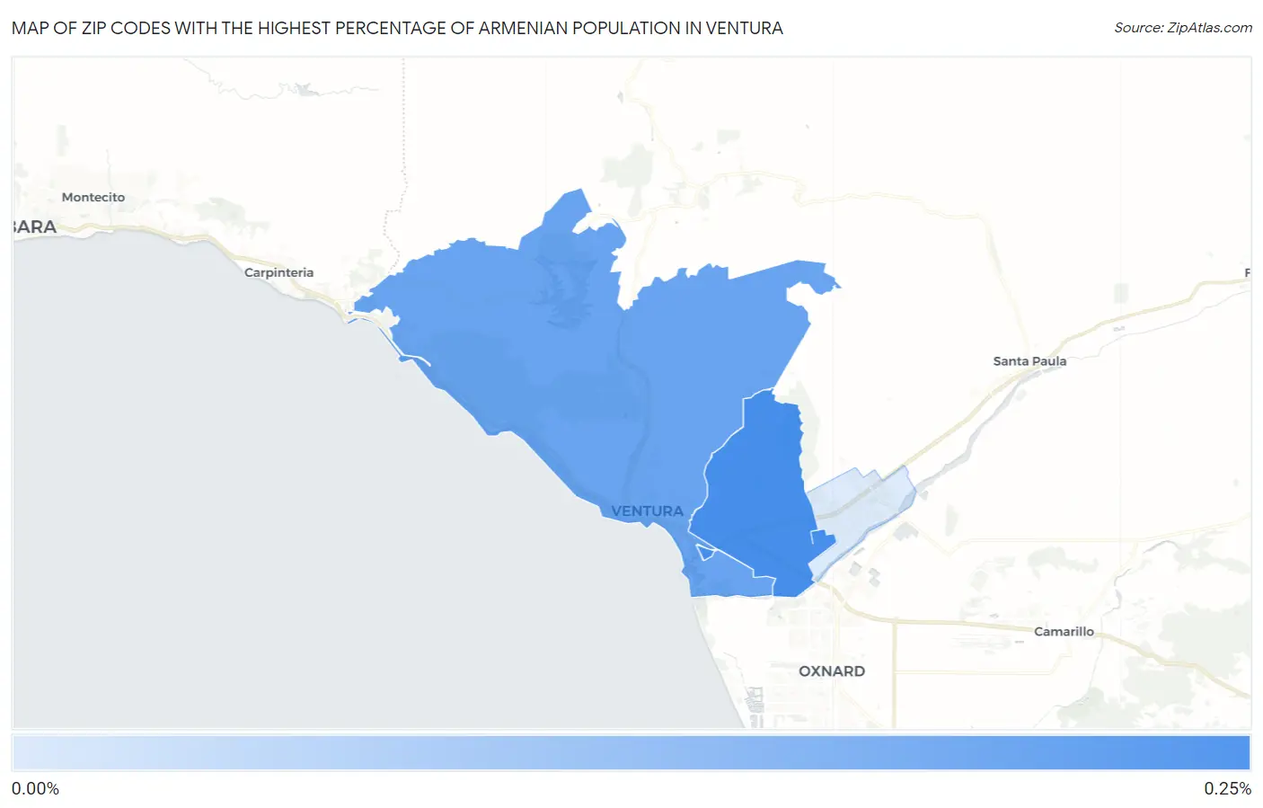 Zip Codes with the Highest Percentage of Armenian Population in Ventura Map
