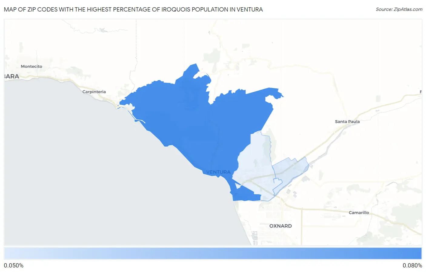 Zip Codes with the Highest Percentage of Iroquois Population in Ventura Map