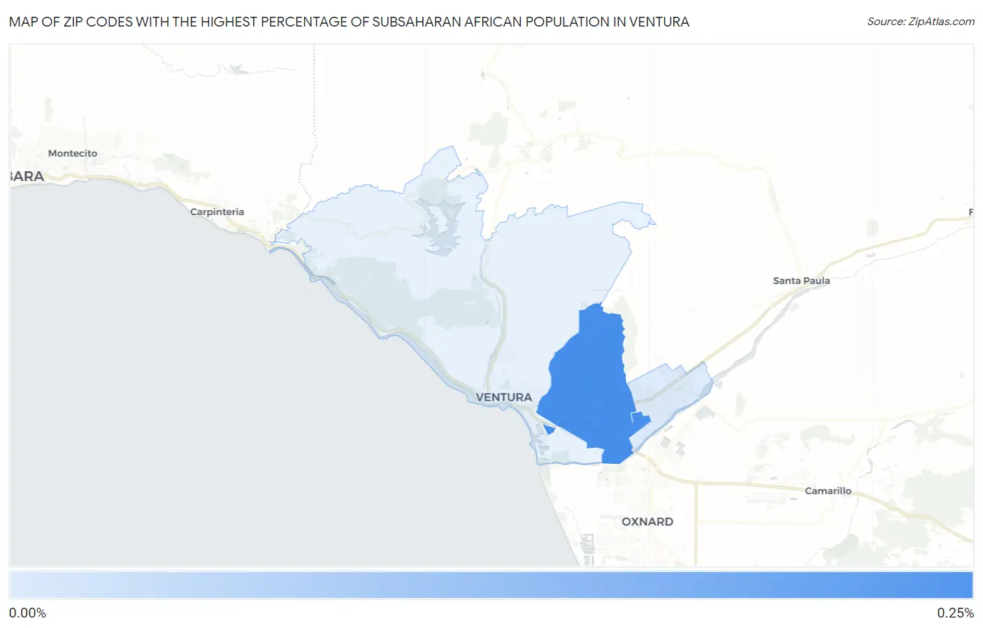 Zip Codes with the Highest Percentage of Subsaharan African Population in Ventura Map