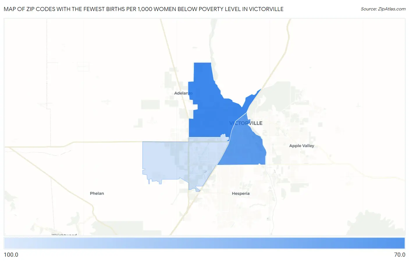 Zip Codes with the Fewest Births per 1,000 Women Below Poverty Level in Victorville Map