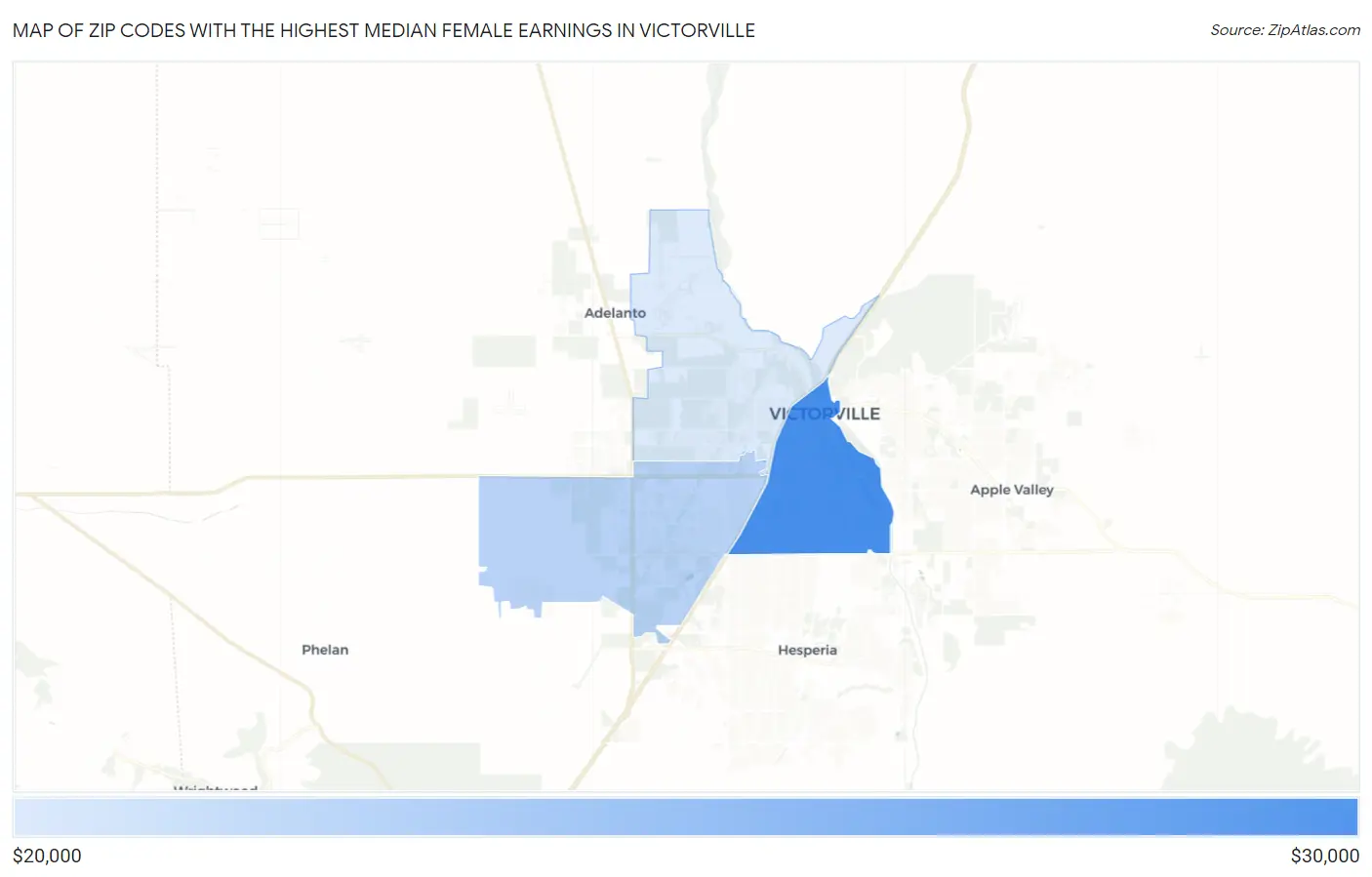 Zip Codes with the Highest Median Female Earnings in Victorville Map