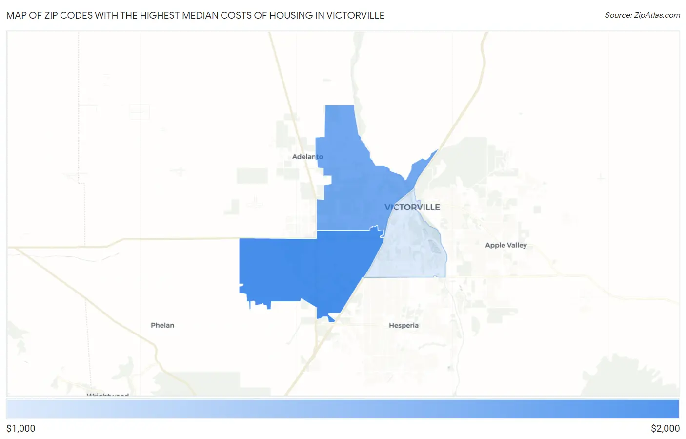 Zip Codes with the Highest Median Costs of Housing in Victorville Map