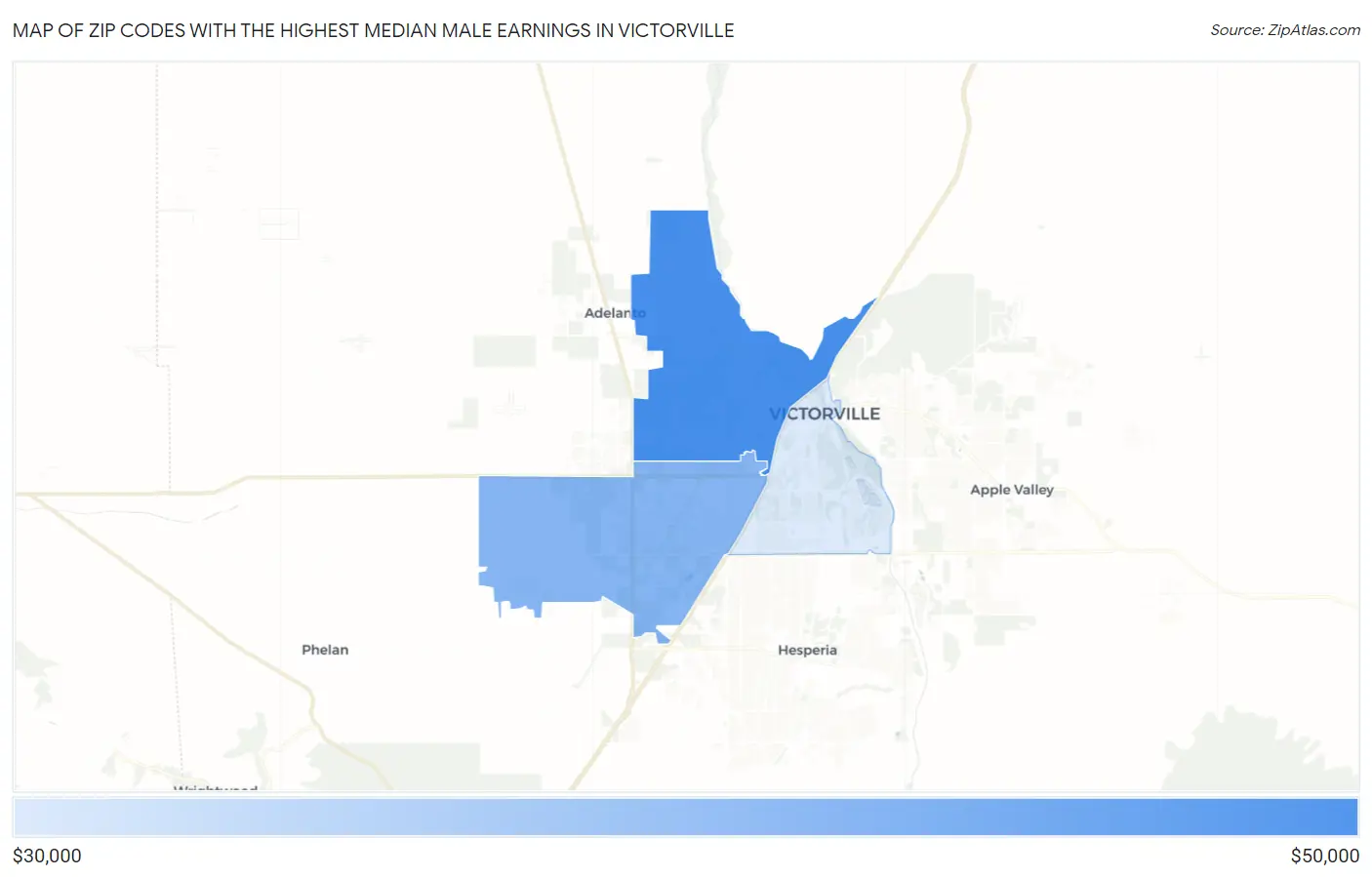 Zip Codes with the Highest Median Male Earnings in Victorville Map