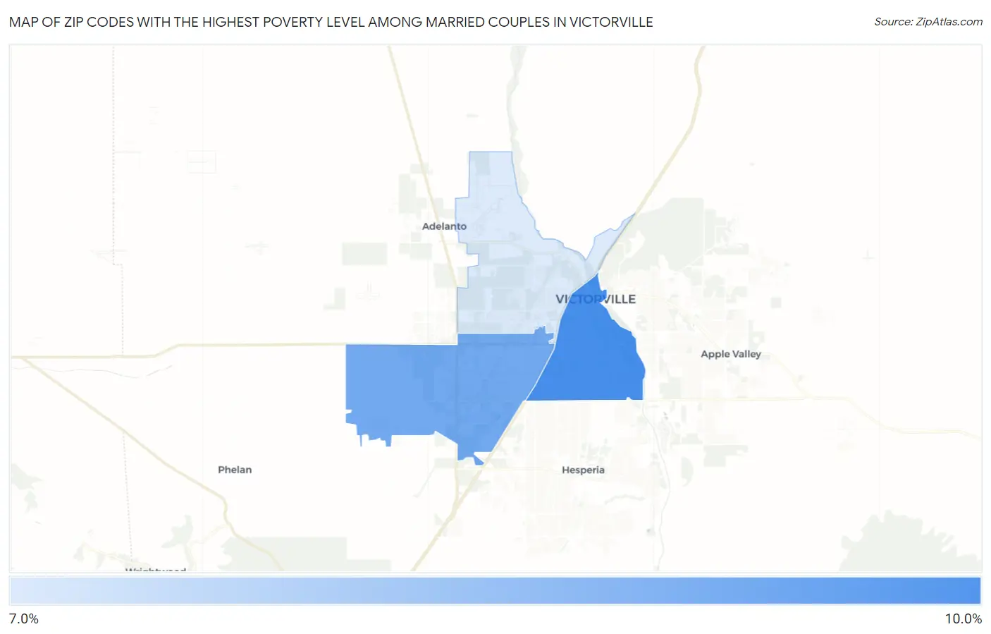 Zip Codes with the Highest Poverty Level Among Married Couples in Victorville Map