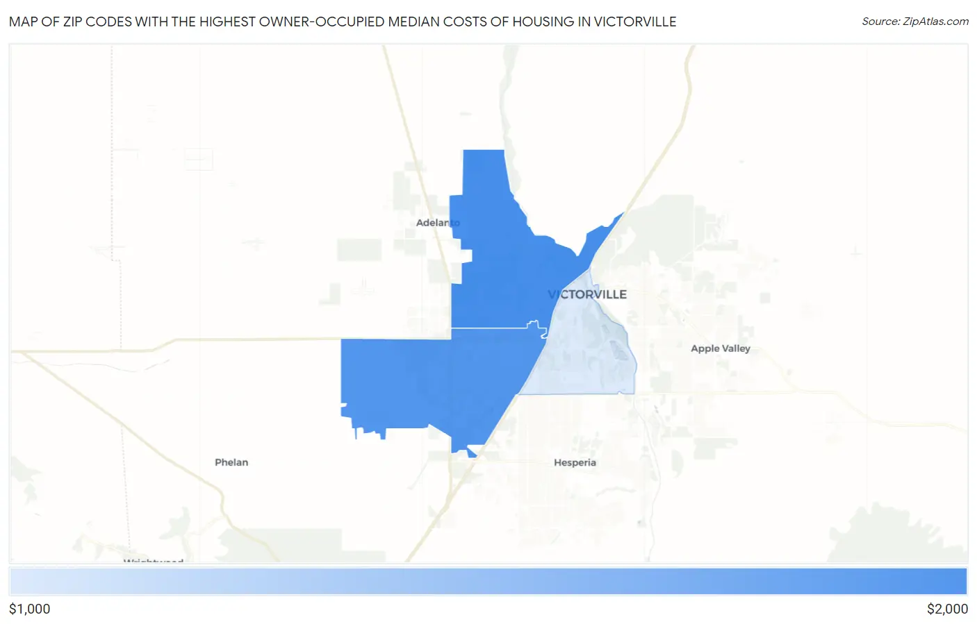 Zip Codes with the Highest Owner-Occupied Median Costs of Housing in Victorville Map