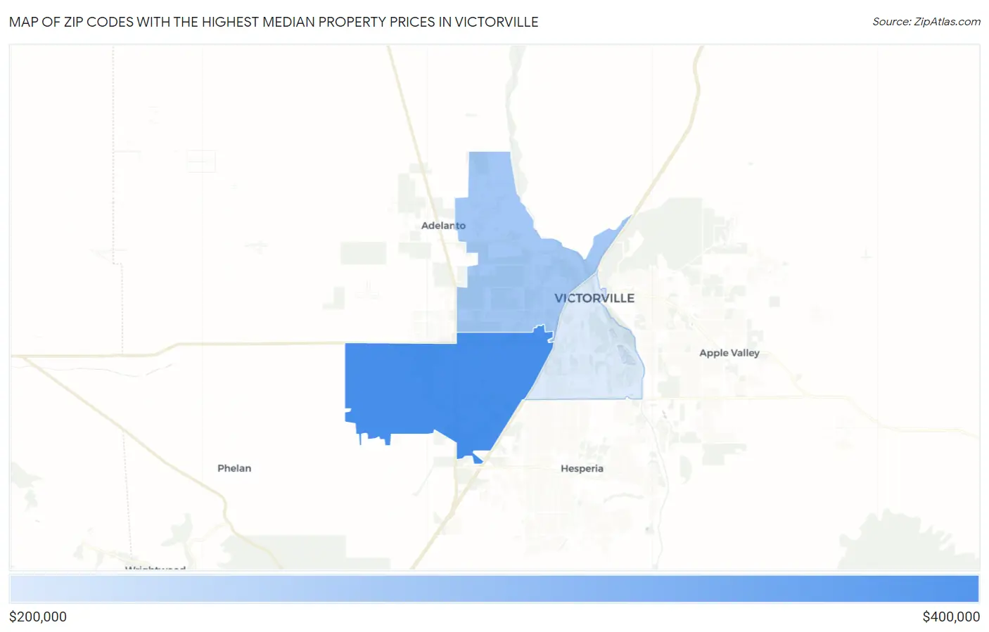 Zip Codes with the Highest Median Property Prices in Victorville Map