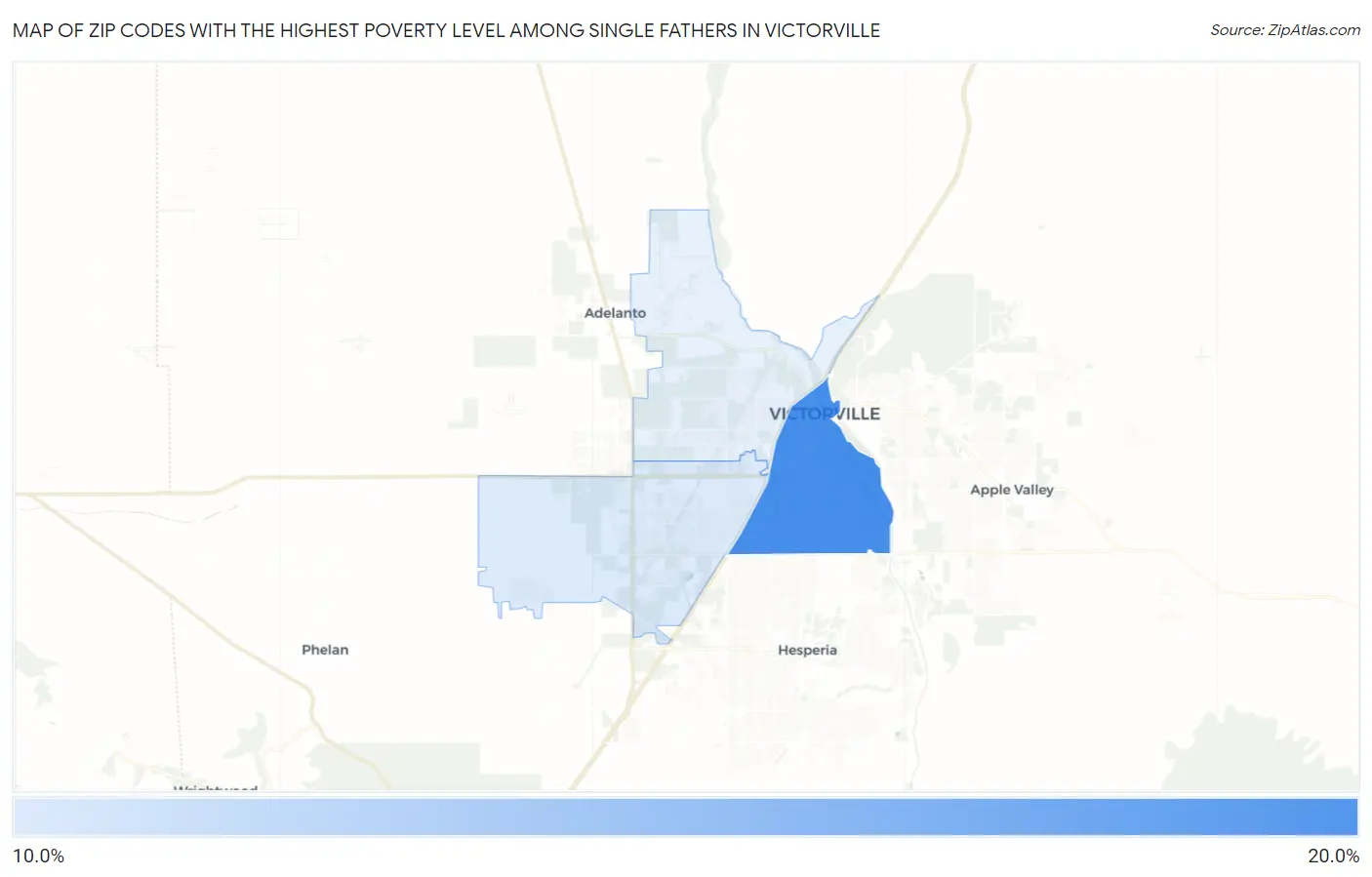 Zip Codes with the Highest Poverty Level Among Single Fathers in Victorville Map