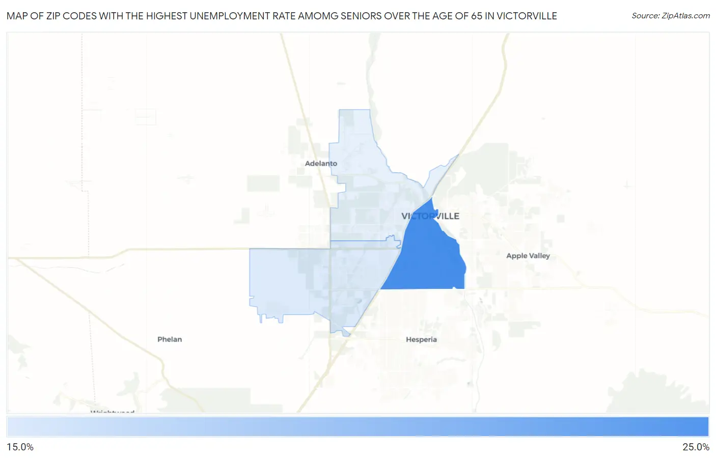 Zip Codes with the Highest Unemployment Rate Amomg Seniors Over the Age of 65 in Victorville Map