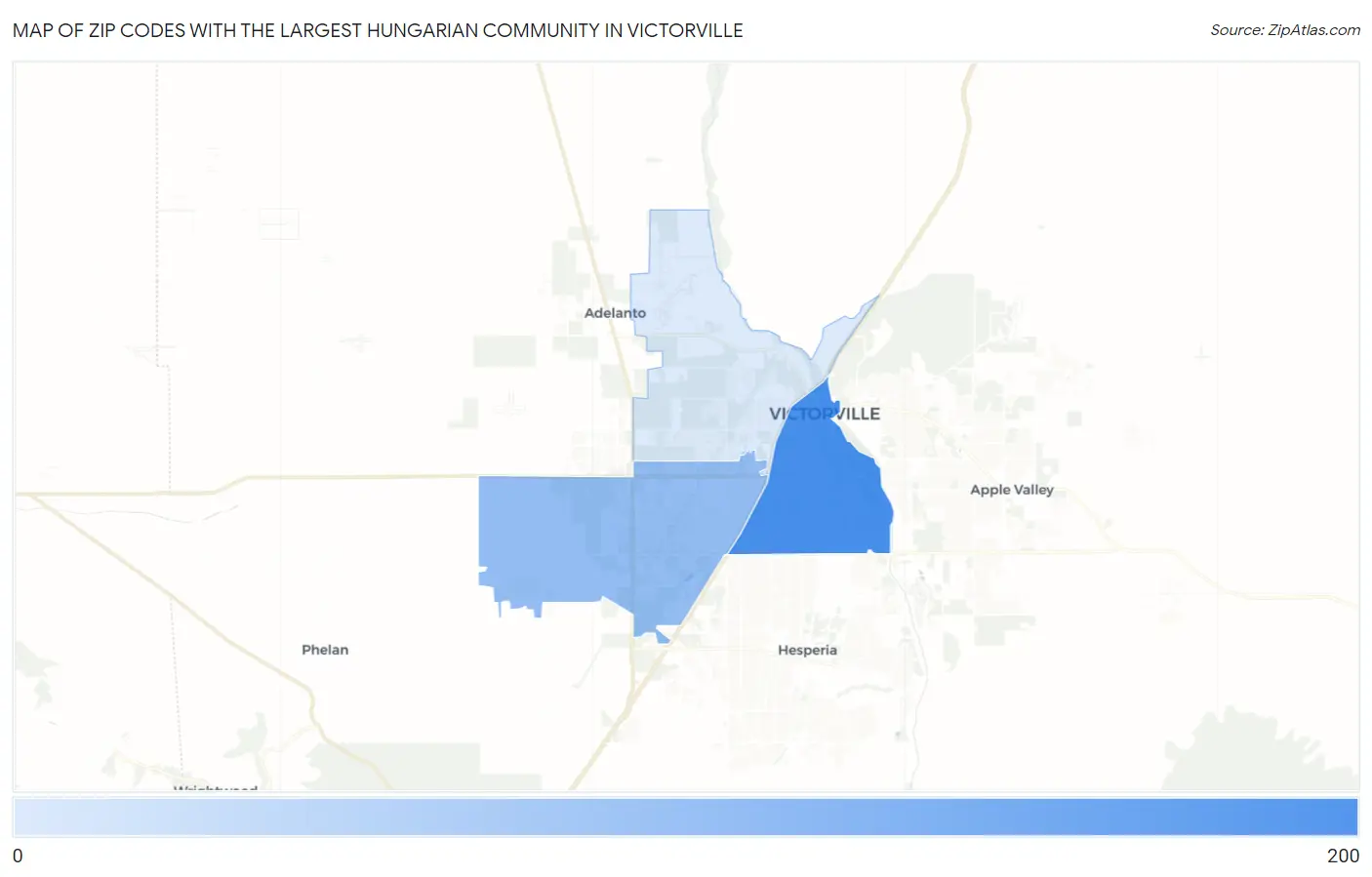 Zip Codes with the Largest Hungarian Community in Victorville Map