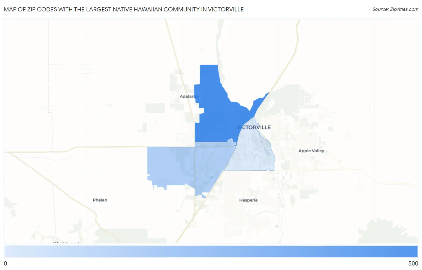 Zip Codes with the Largest Native Hawaiian Community in Victorville Map