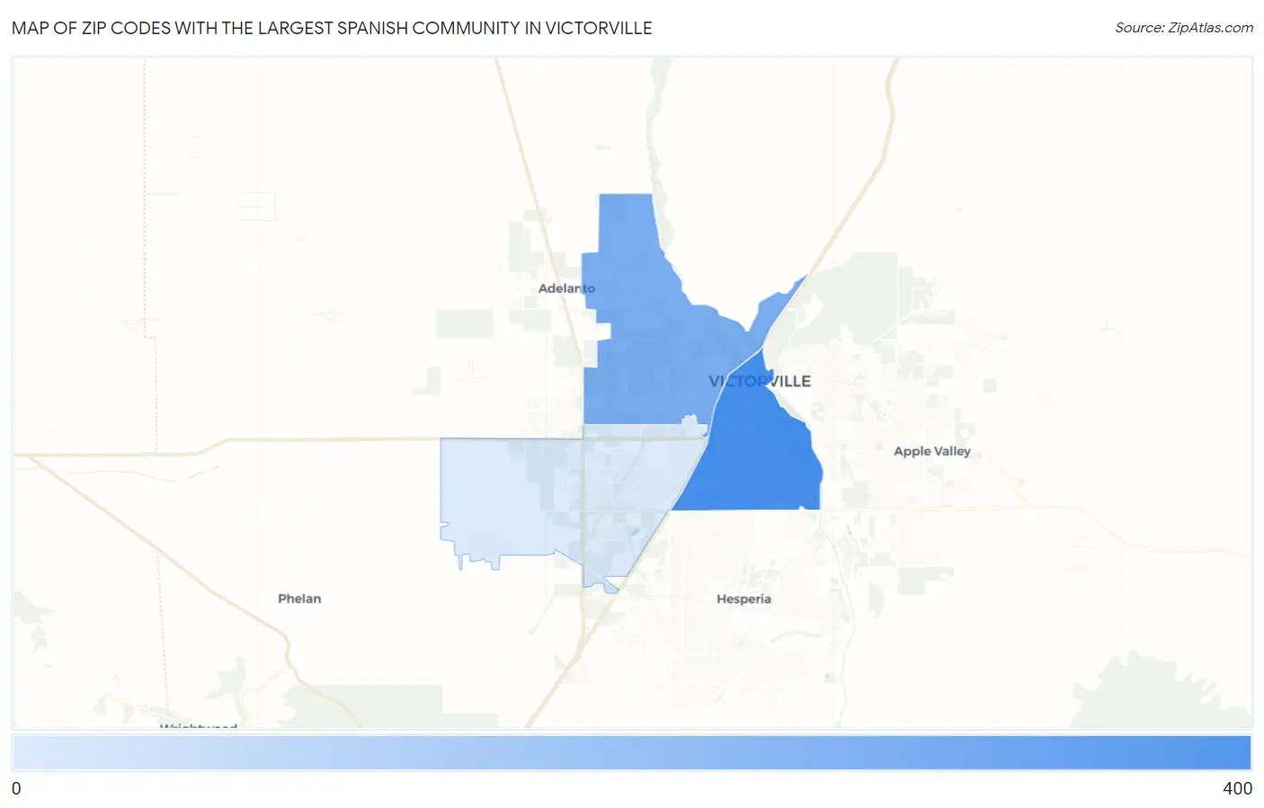 Zip Codes with the Largest Spanish Community in Victorville Map