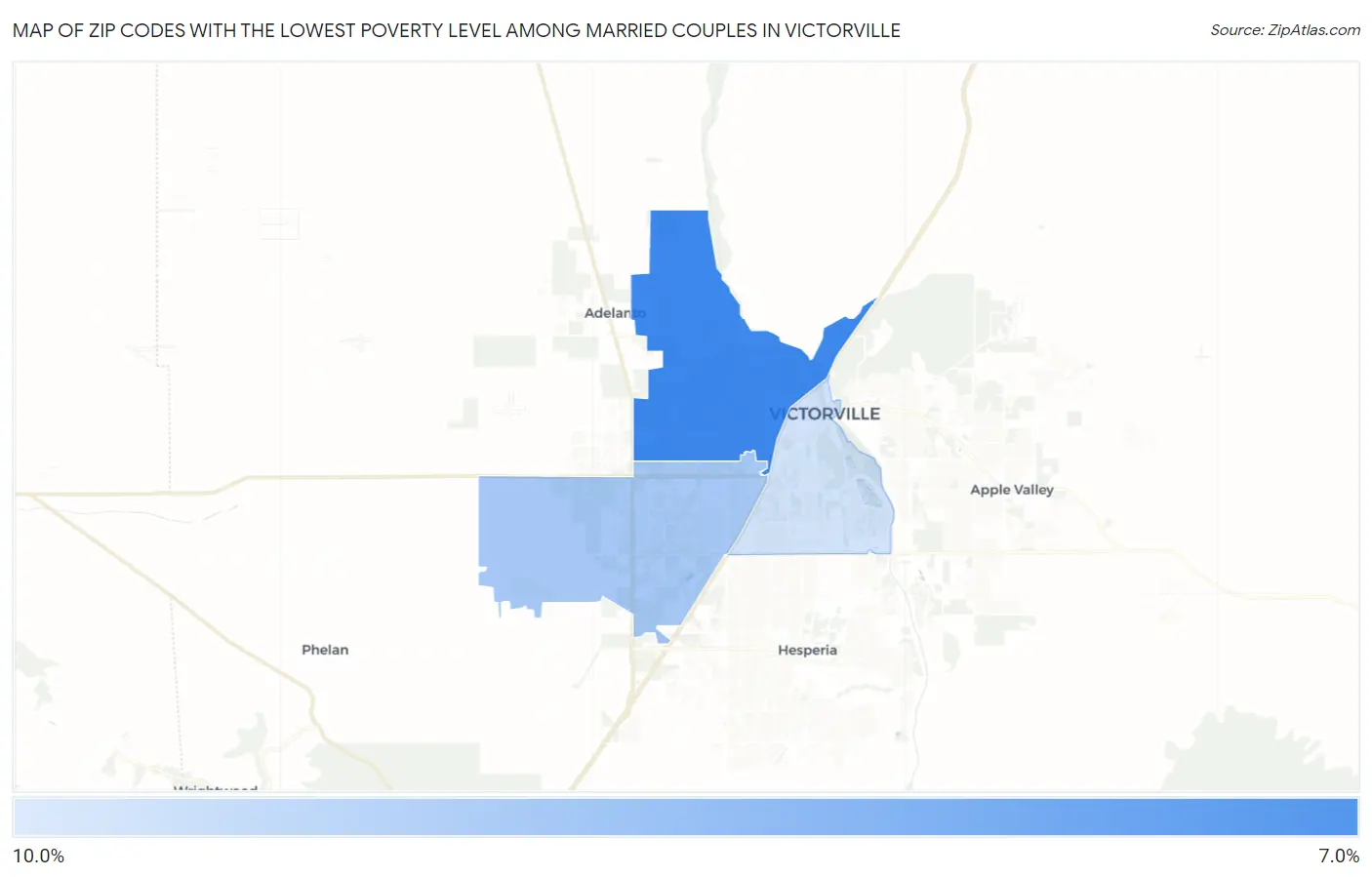 Zip Codes with the Lowest Poverty Level Among Married Couples in Victorville Map
